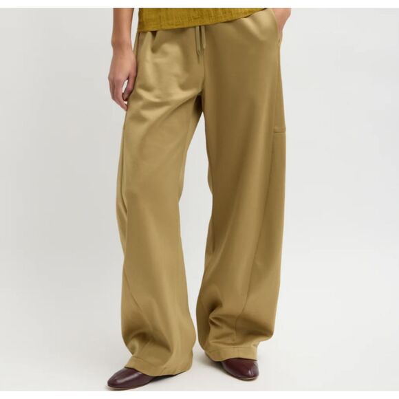 Tibi Pants - Tibi Active Knit Winslow Pant M Tan Wide Leg Adjustable Hem Snap Fundamentals